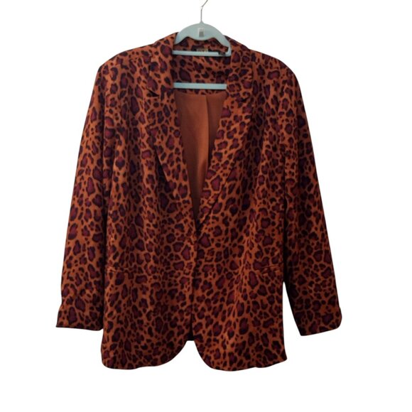 IMAN: 2pc Leopard Print Pantsuit, Size 2X, Brunt Orange, Reddish Brown, Black - Picture 4 of 12